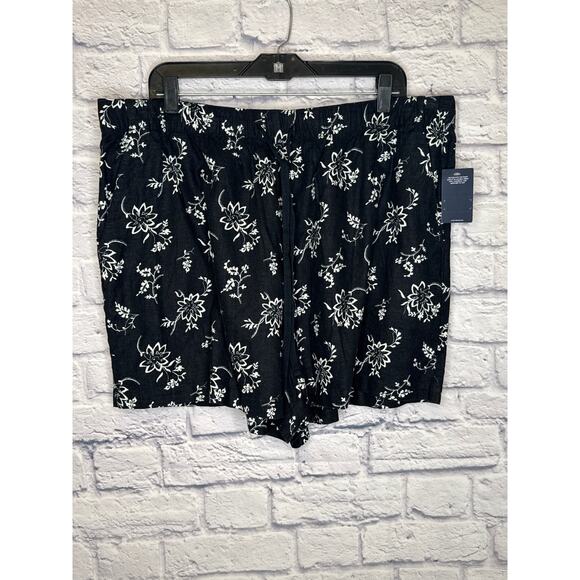Lucky Brand 2-Pc Linen Shorts Set Black & Cream Floral Elastic Waist SZ XL NWT - Picture 3 of 7